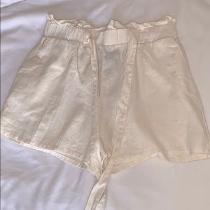Cream colored Linen paperbag shorts